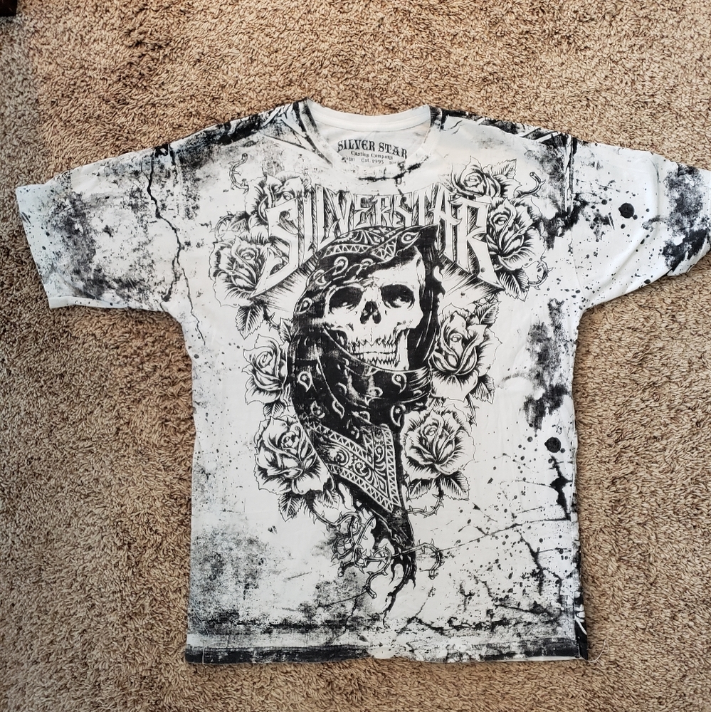 Silver Stars collection skull and roses t-shirt